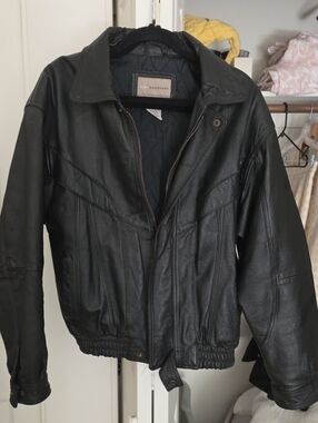 Basic Equipment Black Leather Bomber Jacket Sz M